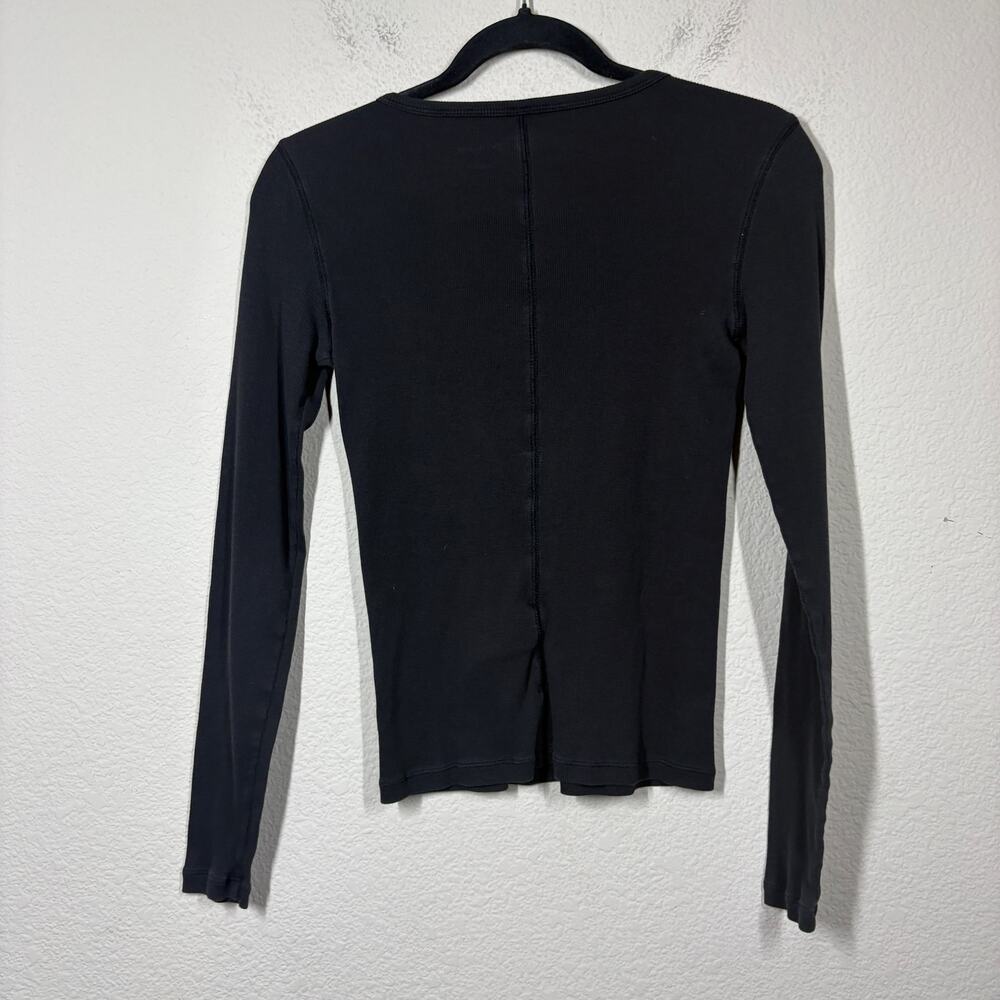 Everlane Size Small The Luxe Rib Long-Sleeve Tee Black Cotton Blend Stretch - Picture 4 of 9